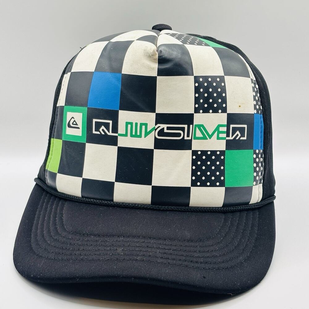 Vintage Quicksilver Trucker Hat Cap Checkered Men’s Surf Skate Multicolor